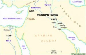 Kaart van Mesopotamië 2500 voor Christus